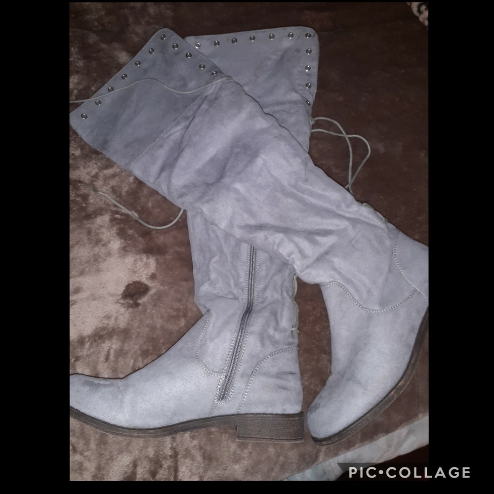 🔥sale🔥Over the knee gray lace up boots